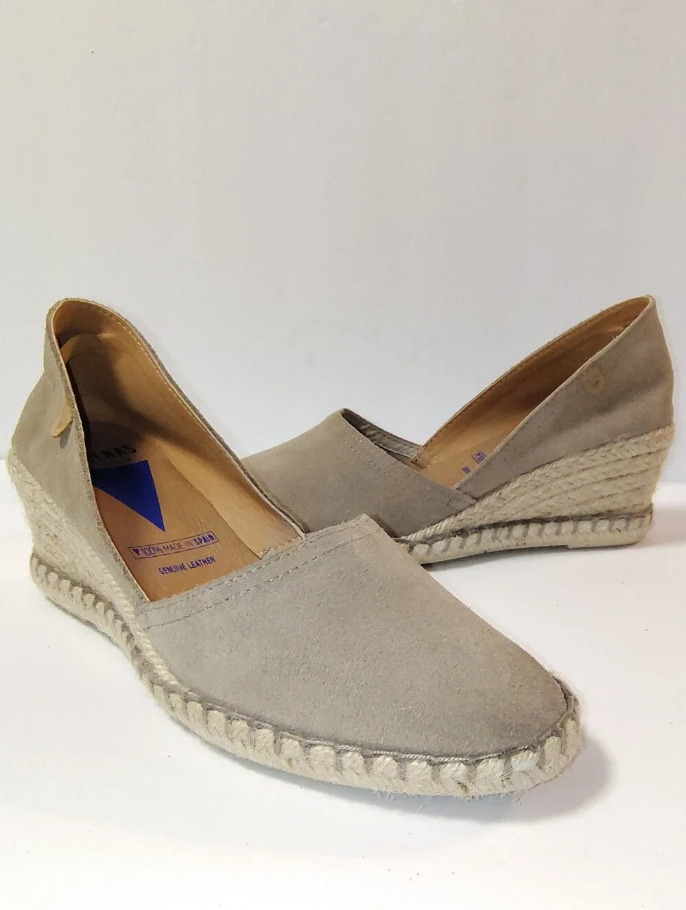 Verbenas Women's Mamen Suede Slip-On Wedge Espadrilles in Stone Made In Spain 39